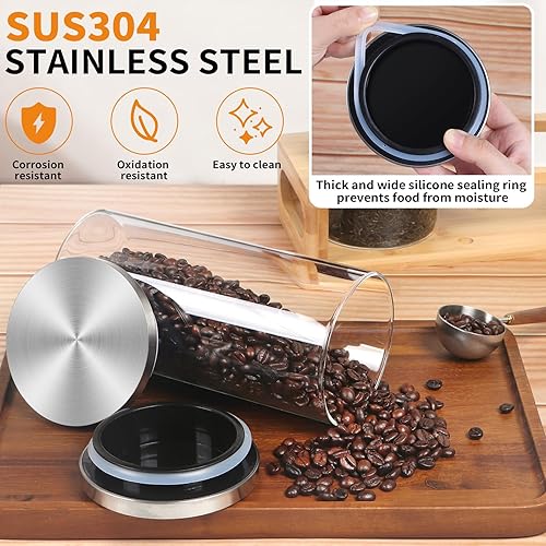 Miniatura 4 de Recipiente de café para café molido, recipiente de café de vidrio, recipientes de almacenamiento de alimentos con tapas herméticas inoxidable, juego