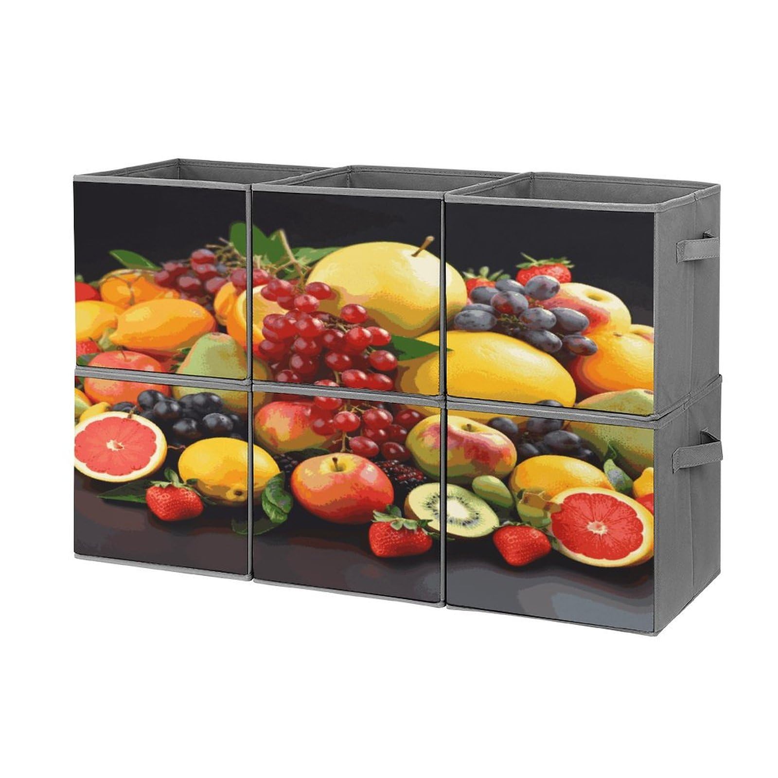 Fekiloot Style Fresh Fruits Storage Bin For Foldable And Handles,Closet Organizer Of 6-Pack Stackable,Storage Box For Living,Room, Office,Bedroom,Closet