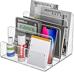 Sezanrpt Acrylic File Holder 2 Compartment, Clear Desk File Organizer, Office Magazine File Folder Organizer