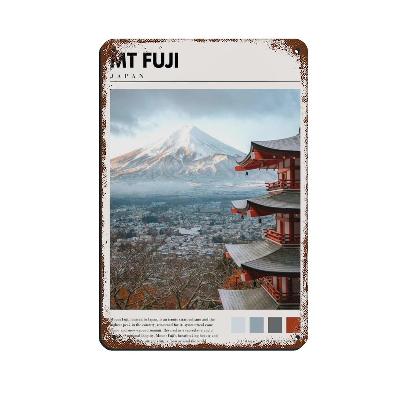 Mount Fuji Japan Poster Mt Fuji Photography Art Retro Poster Metal Tin Sign Chic Art Retro Iron Painting Bar People Cave Cafe Family Garage Poster Wall Decoration 8x12inch(20x30cm)