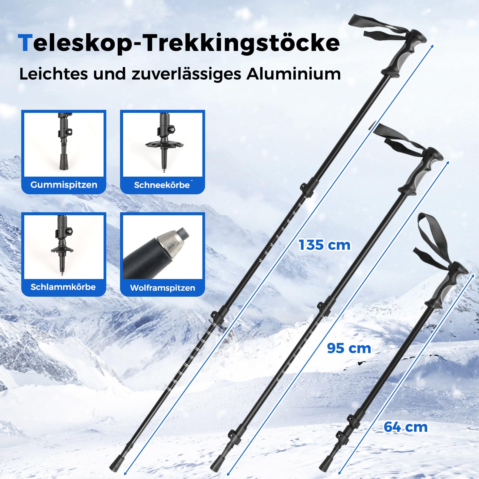 COSTWAY Rakiety śnieżne ze wspomaganiem pokonywania wzniesień, rozmiar buta 35-45 do 68/90 kg, lekkie rakiety śnieżne z aluminium z kijkami trekkingowymi i torbą do noszenia dla mężczyzn, kobiet i