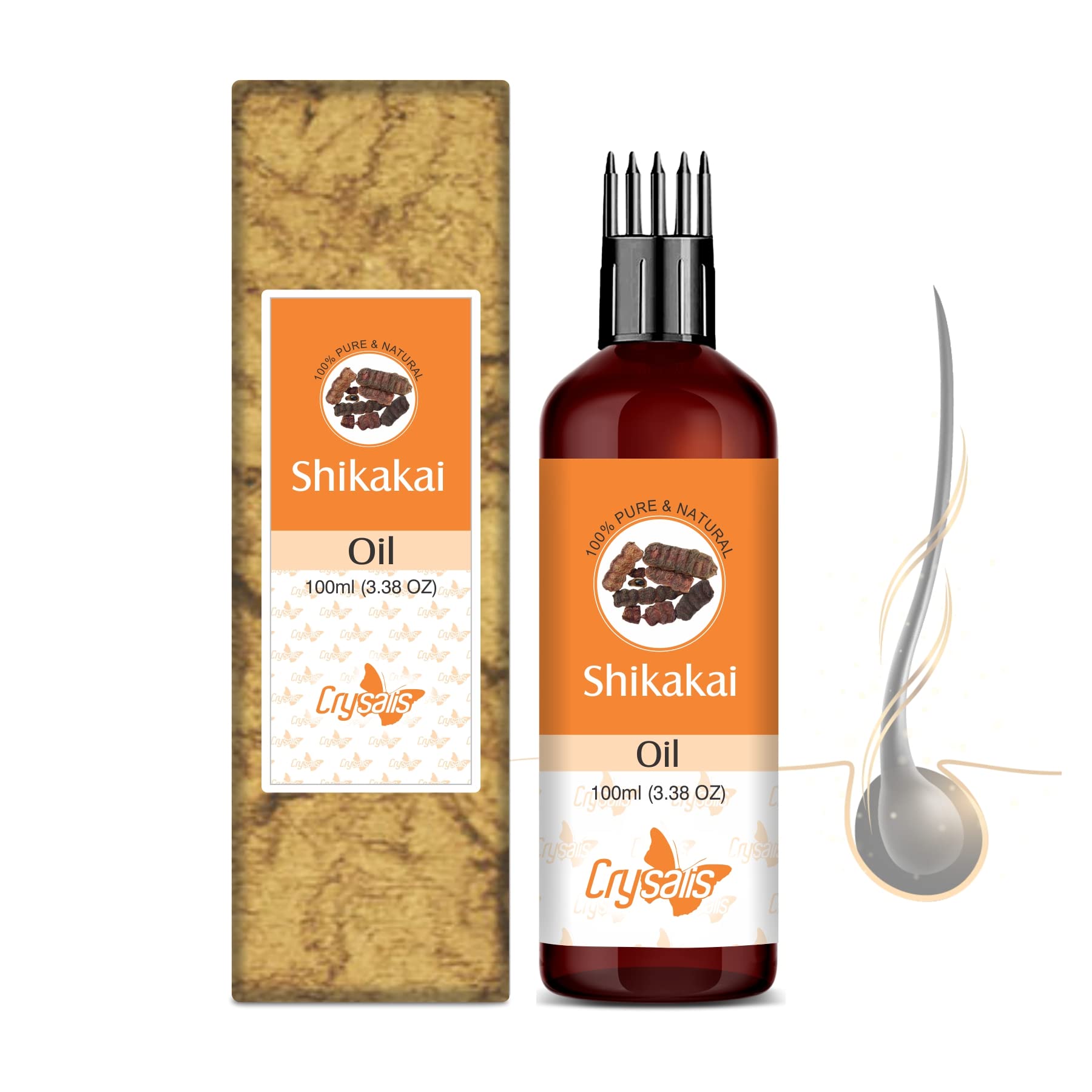 CRYSALIS Shikakai (Acacia concinna) Oil with Comb Applicator |100% pure & organic Hair Oil for Longer & Volumized Hair, Promotes Hair Growth and Minimizes Dryness-100 ml