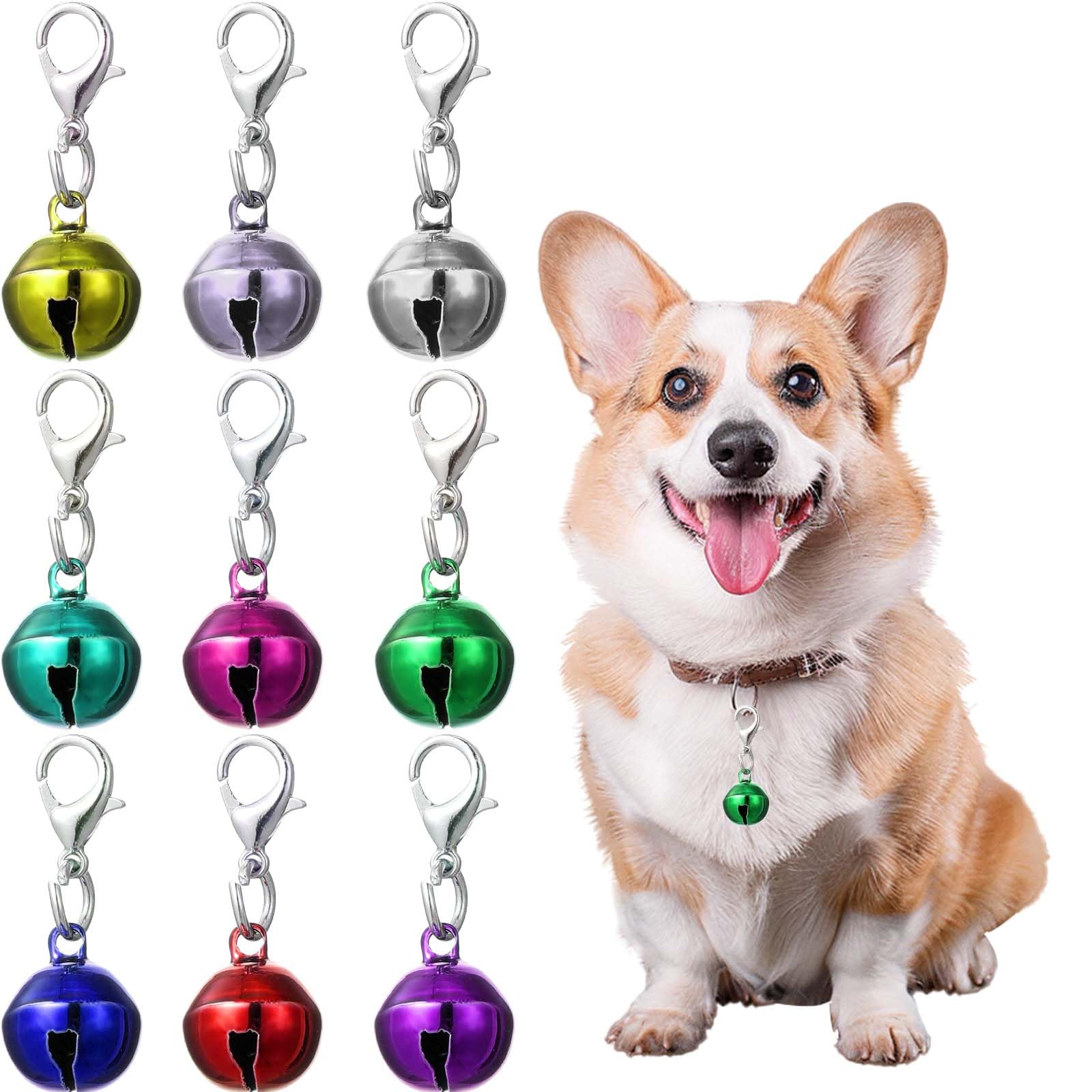 Larrel 9 Stück Katzenhundehalsband Jingle Bell, Bunte Haustier Glocken mit Verschlüssen Trainings Glöckchen Halsband Anhänger Haustierhalsband Zubehör Tracker Glocke für Party DIY Basteln Dekoration