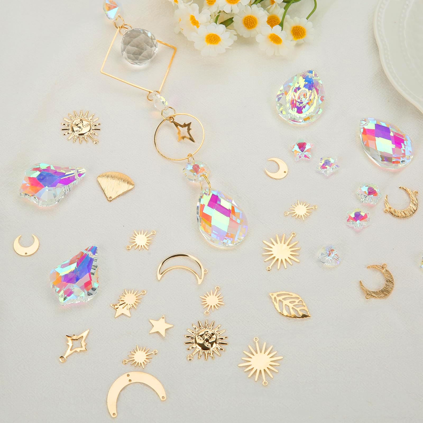 Kit Attrape-soleil 400 Pièces - Cristaux Colorés, Perles, Chaînes - DIY Déco Fenêtre, Mariage, Jardin - Créez Des Arcs-en-ciel
