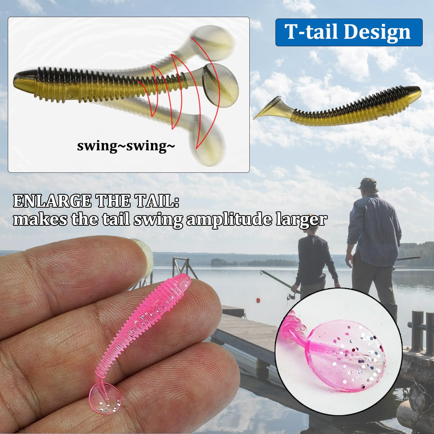 45 esche in plastica morbida, esche da nuoto a coda di pagaia, esche da nuoto per pesca alla spigola, coda da pagaia, esche Crappie - 9 colori e 6,5 cm