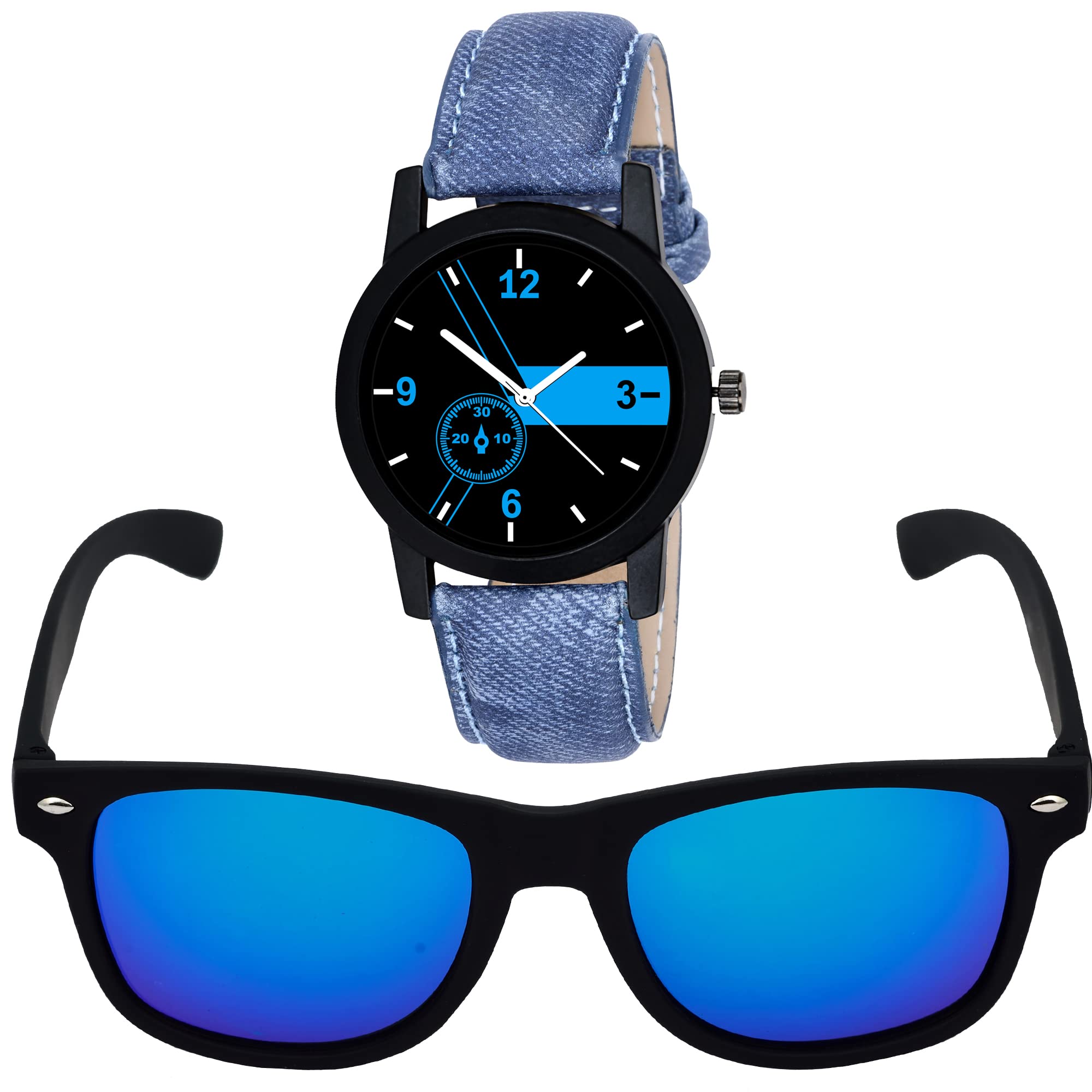 FRAVY Blue Analoug Steel Belt Wrist Watch with Blue Waifarer Sunglasses for Mens Boys -W038-S029 (B0BC1XDWDB) Amazon Price History, Amazon Price Tracker