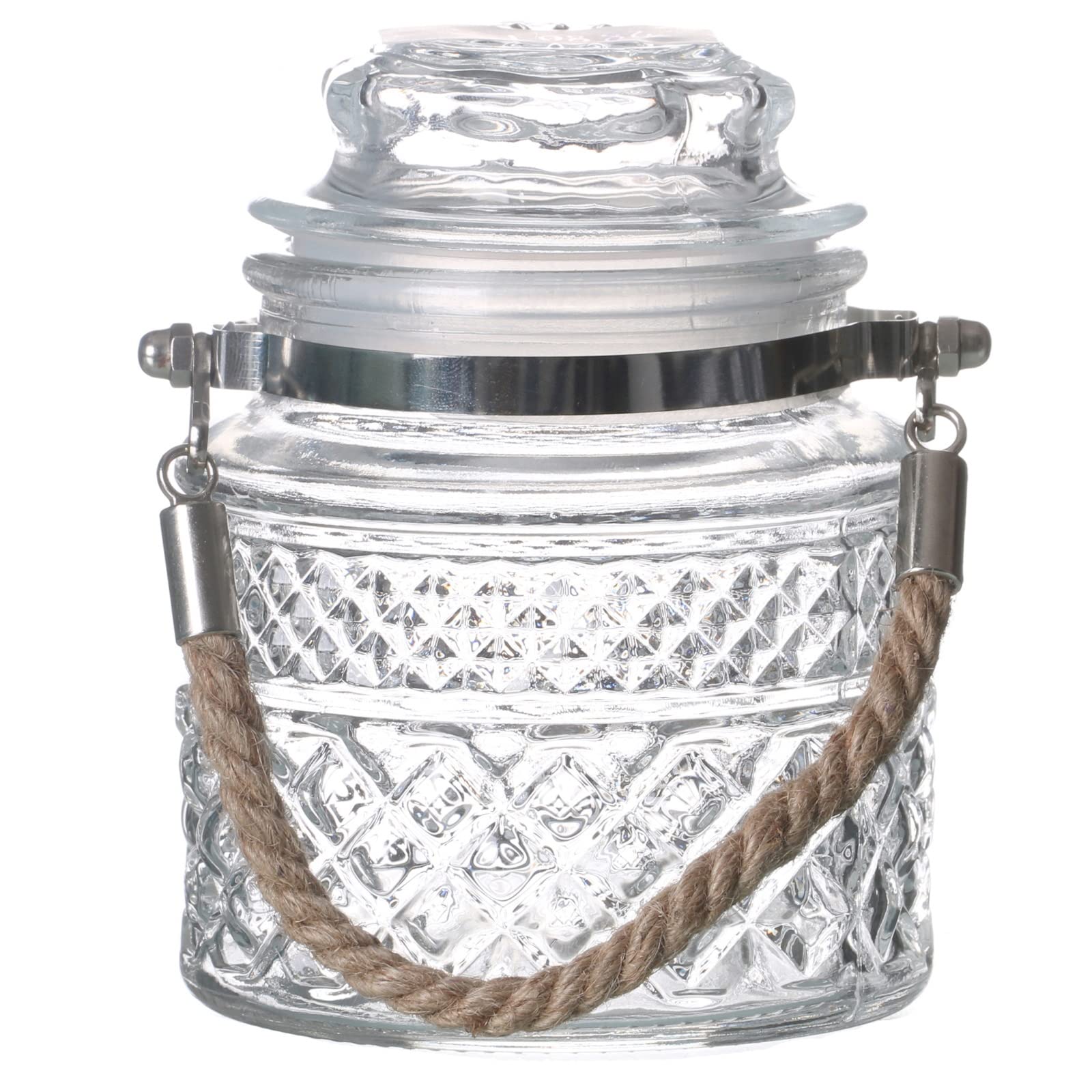 Fornord Transparent Glass Storage Jars With Handle Airtight Lid Vintage Decorative Containers Kitchen Food Preserving Jar Jute Rope Handle Push Top For Storing Candy Cookies Sweets Snacks (550Ml)