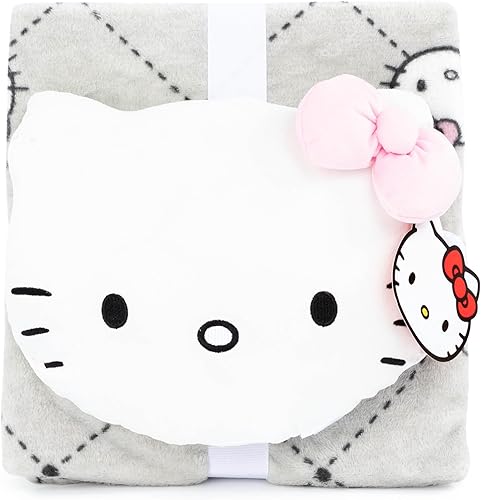 Miniatura 6 de Jay Franco Hello Kitty Nogginz - Juego de ropa de cama de 2 piezas de manta ligera de viaje de 40 x 50 pulgadas, diseño de lazo rosa súper suave