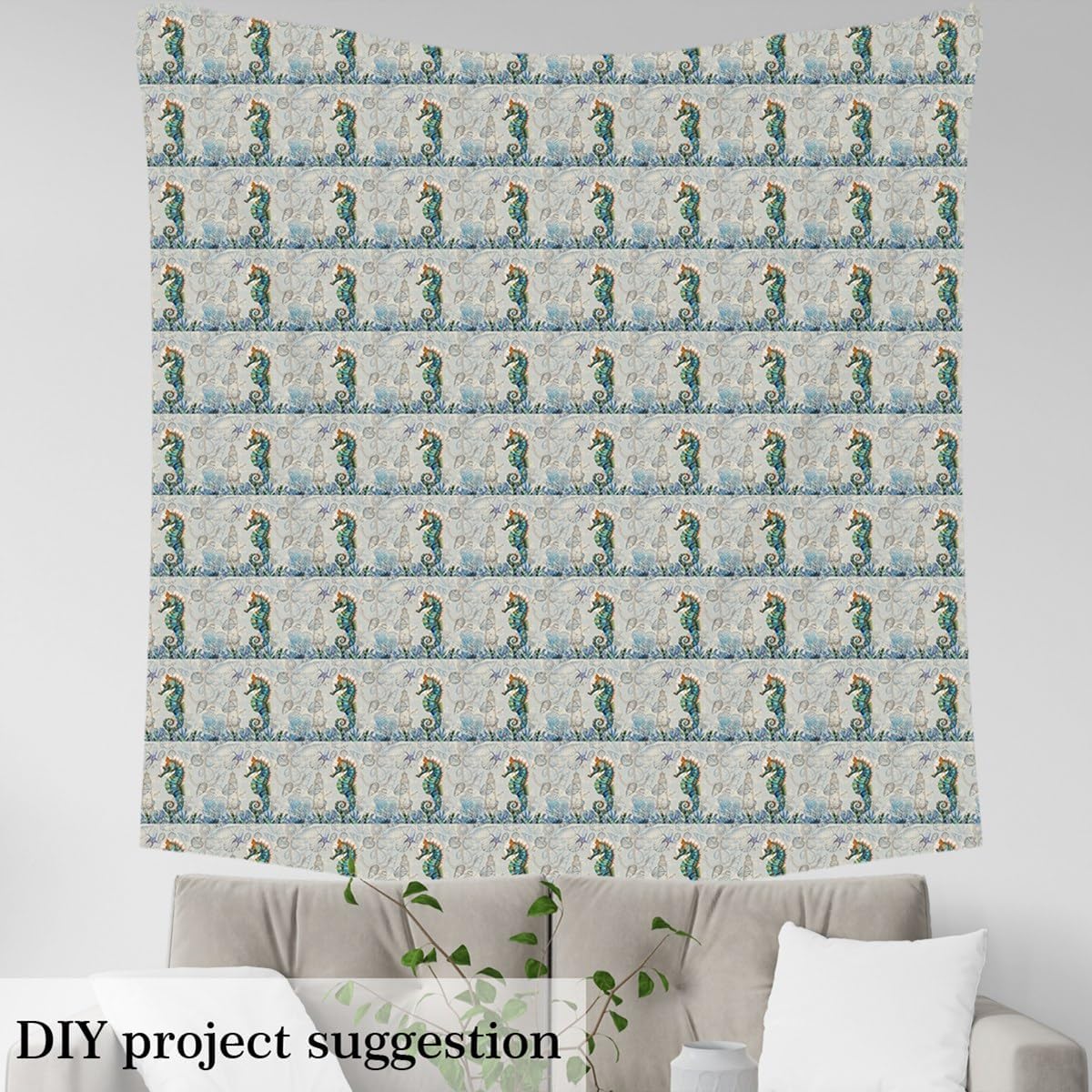 Feelyou Seahorse Fabric by The Yard Under Sea Animals Themed Upholstery Fabric for Chairs Set for Boys Girls Shells and Corals Decorative Waterproof Outdoor Fabric Watercolor Green and Brown 5 Yards