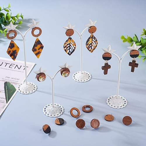 Miniatura 3 de FASHEWELRY 32 piezas de pendientes de madera para pendientes de madera de 0.59 pulgadas (0.591 in) pendientes de madera redondos planos en blanco