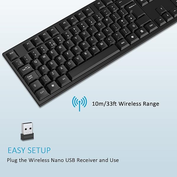cimetech 2.4G Wireless Keyboard, QWERTY UK Full-Size Layout, USB Computer Keyboard with Numeric Keypad & Ergonomic Keys for Desktop/PC/Laptop/Surface/Smart TV/Notebook and Windows - Black - 4