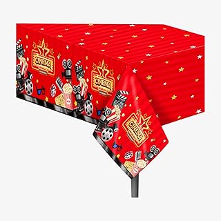 2 Pcs Movie Night Tablecloth Movie Night Table Covers Plastic Movie Theme Table Covers Waterproof Movie Theater Table Clot...