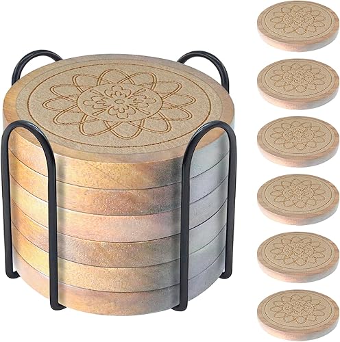 Miniatura 22 de Posavasos de madera para bebidas, Minacun conjuntos de posavasos absorbentes de 5, posavasos para bebidas para protección de mesa de café, #5