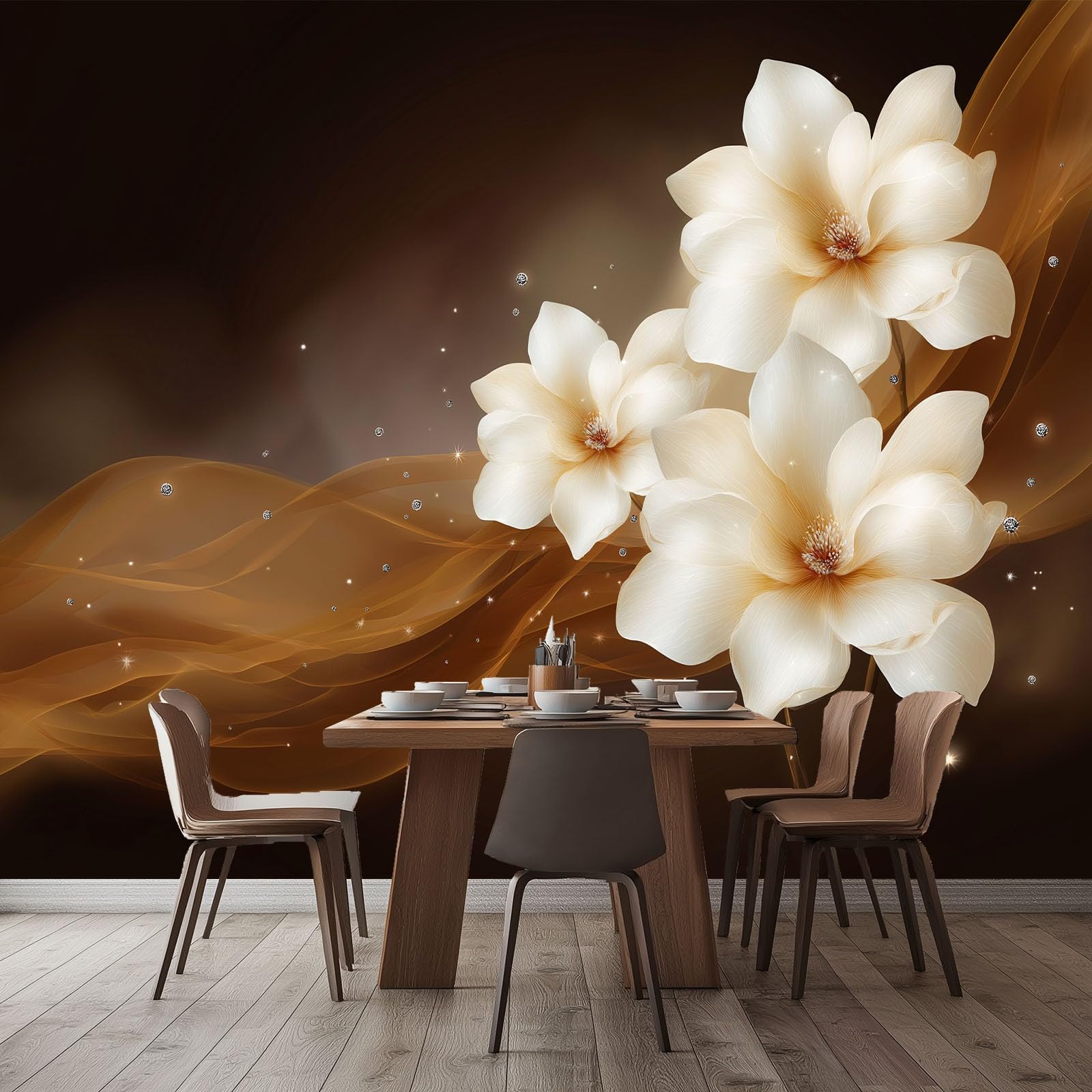 Générique Tapeta z włókniny elegancki luksusowy styl 250 l x 175H cm, panoramiczna tapeta magnolia w paski w gwiazdki - duży plakat ścienny ze zdjęciami do salonu sypialnia restauracja tło telewizora
