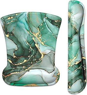 ITNRSIIET Mouse Pad Wrist Support, Keyboard Wrist Rest, Keyboard Pad, Wrist Rests for Keyboard and Mouse, Non-Slip Memory Foam Easy Typing Pain Relief Perfect for Office, Green Marble Texture