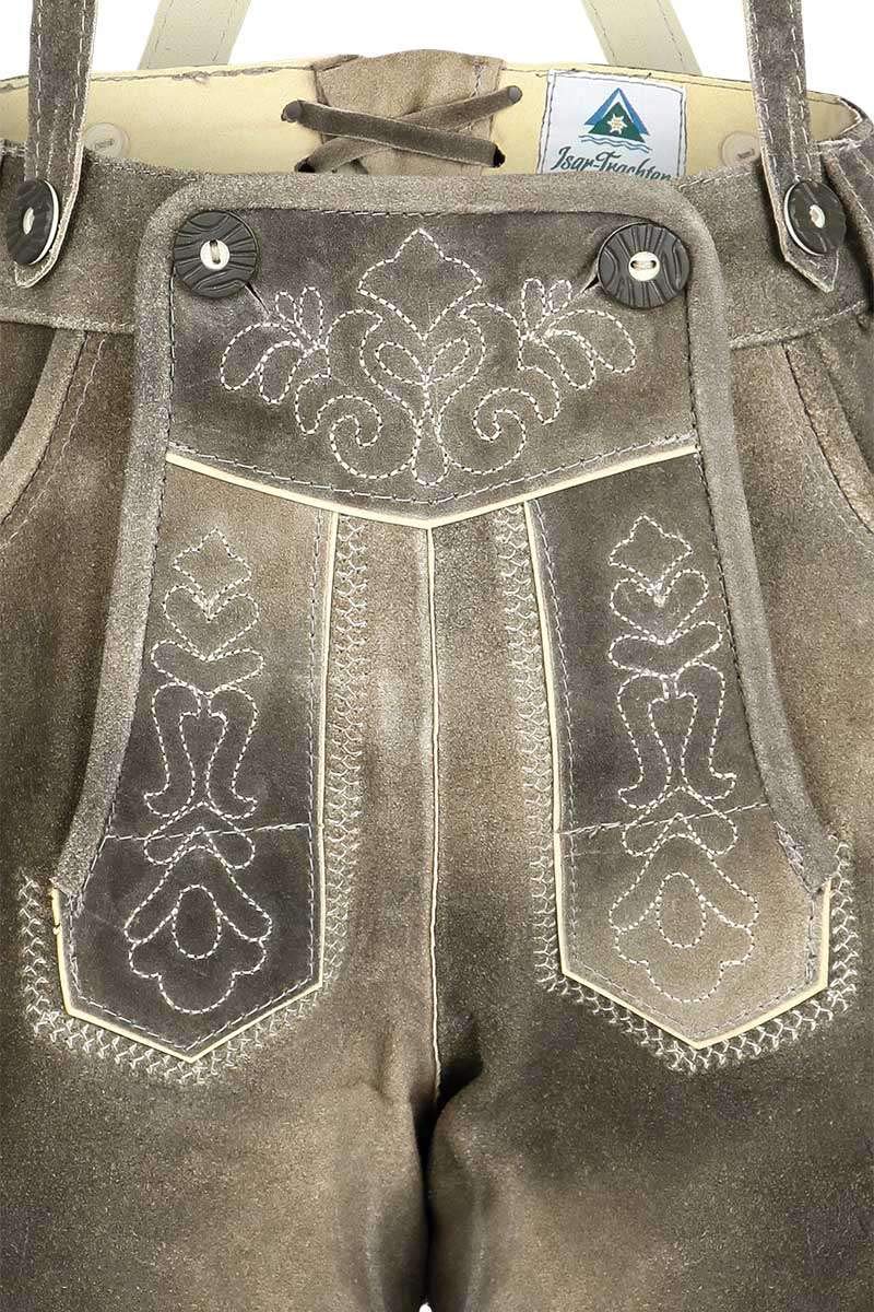 Isar-Trachten Jungen Besticke Kurze Lederhose für Jungs und Mädels Schiefer Bestickt, Schiefer (braun), 92