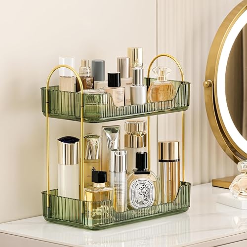 Miniatura 4 de HBlife Organizador de baño de 2 niveles, organizador de maquillaje, bandeja de perfume, organizador de cuidado de la piel para baño, tocador,