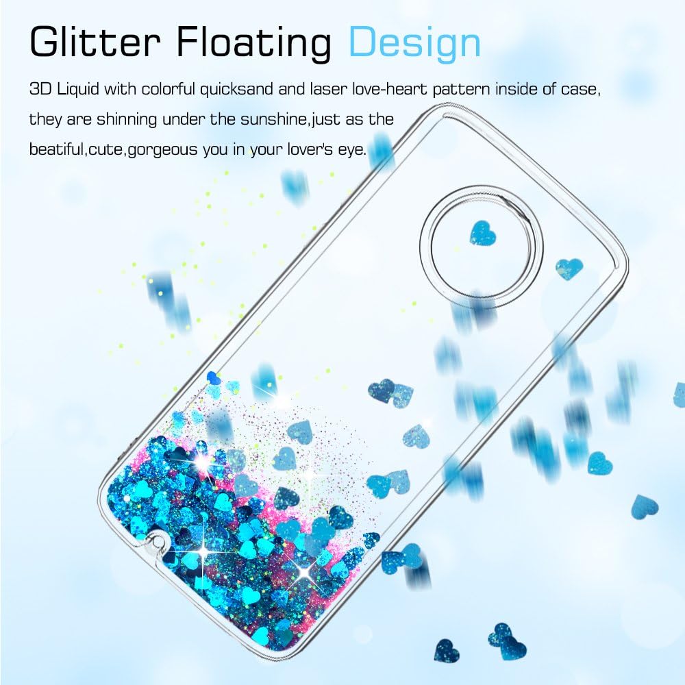 LeYi for Moto G6 Glitter Case with HD Screen Protector for Girls Women, Shiny Bling Moving Liquid Quicksand Clear TPU Protective Phone Case for Motorola Moto G6 Blue