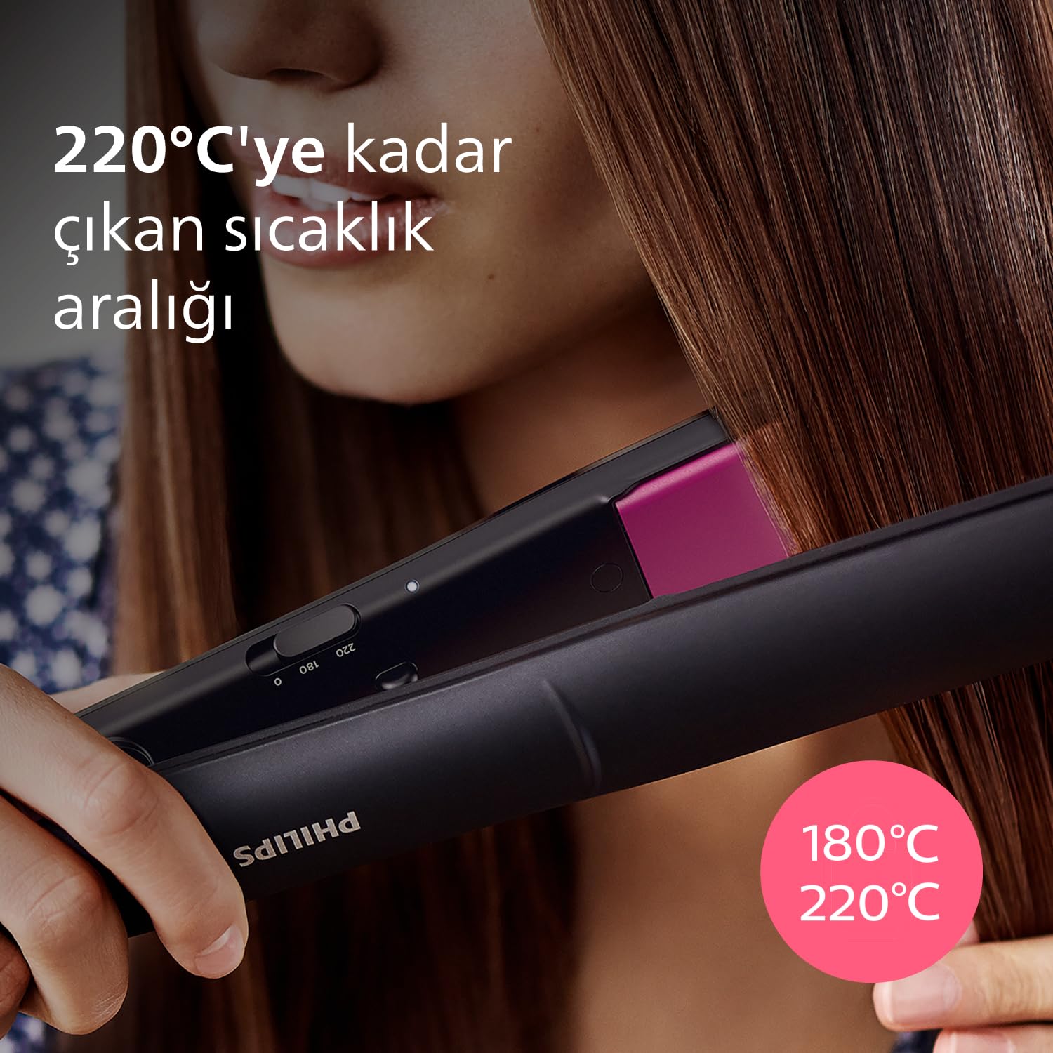 Prostownica Philips Straightcare Essential - Płytki z keratyną - Uniwersalne napięcie - Blokada płytek - 2 ustawienia temperatury - Długie płytki 100 mm - Czas nagrzewania 60 s - BHS375/00