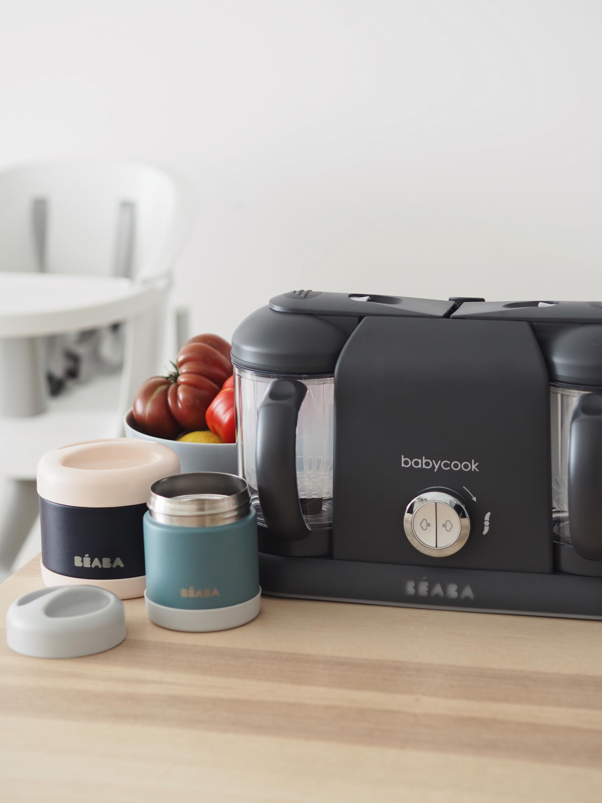 BÉABA, Babycook Duo, Robot Bébé 4 en 1 Mixeur-Cuiseur, Cuisson Vapeur rapide 15min, Diversification alimentaire, Petits pots bébé maison, Contenance XXL 2200 ml, Dark Grey