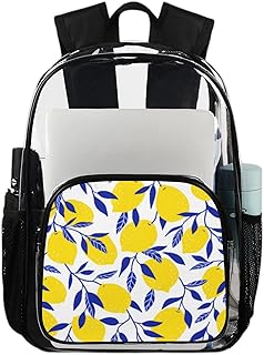 Mochila transparente tropical amarelo limão mochila resistente, mochila transparente impermeável limão de verão mochila transparente PVC com alça de ombro reforçada para escola, trabalho, viagens, Multicor