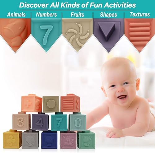 Miniatura 5 de Kcuina Bloques de bebé 12 piezas bloques de construcción apilables suaves juguete de 6 a 12 meses niños y niñas juguete educativo para 6 meses en