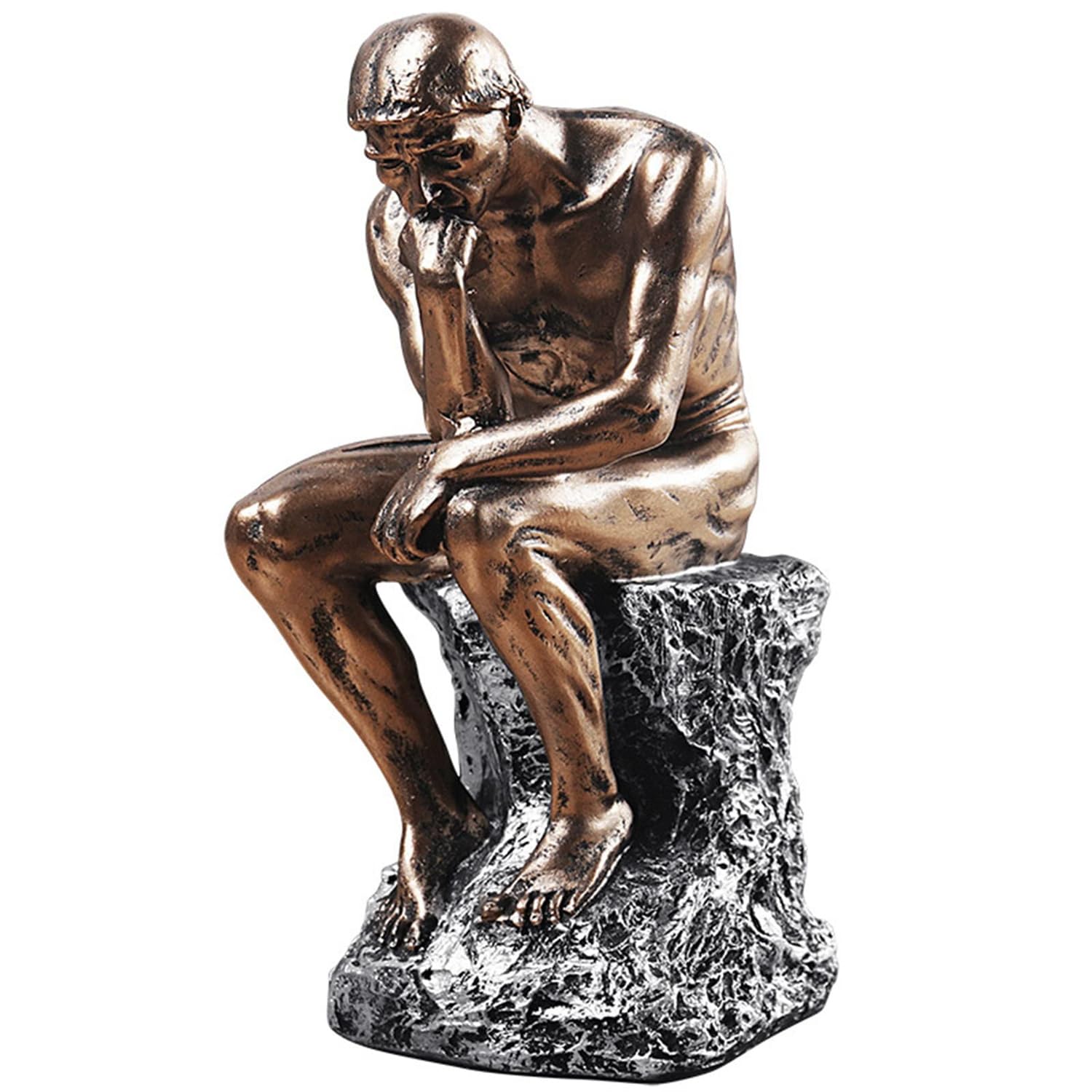 Estatua de The Thinker en bronce retro fundido en frío de primera calidad, 9.64 pulgadas, diseño de figura coleccionable de grado premium (cobre)