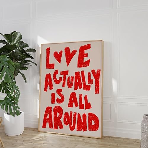 Miniatura 7 de SKTBJWNYK Arte de pared de amor retro de los años 70, Love Actually Is All Around Póster retro para el Día de San Valentín, decoración de pared roja