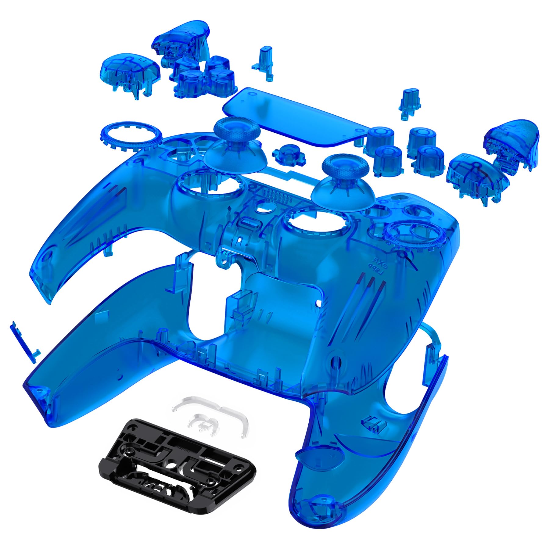 eXtremeRate Luna Cover Pulsanti Ricambio per ps5 Controller BDM-030/040/050/060,Custodia Scocca Shell Frontale Posteriore Ridisegnato&Tasti Kit Compatibile con ps5 Joystick-Trasparente Blu