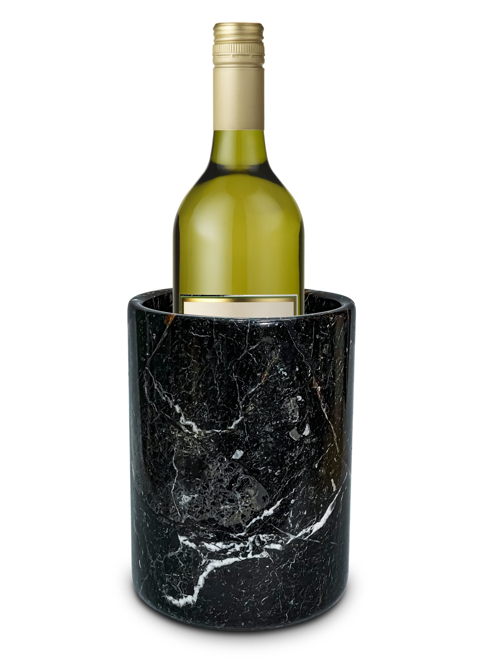 TheWolfard Black Zebra Marble Champagne Wine Cooler Bucket and Utensils Holder, Best Handmade & Inside Polished for Kitchen Accessories & Housewarming Gifts with Non-Slip Scratch Proof Pad