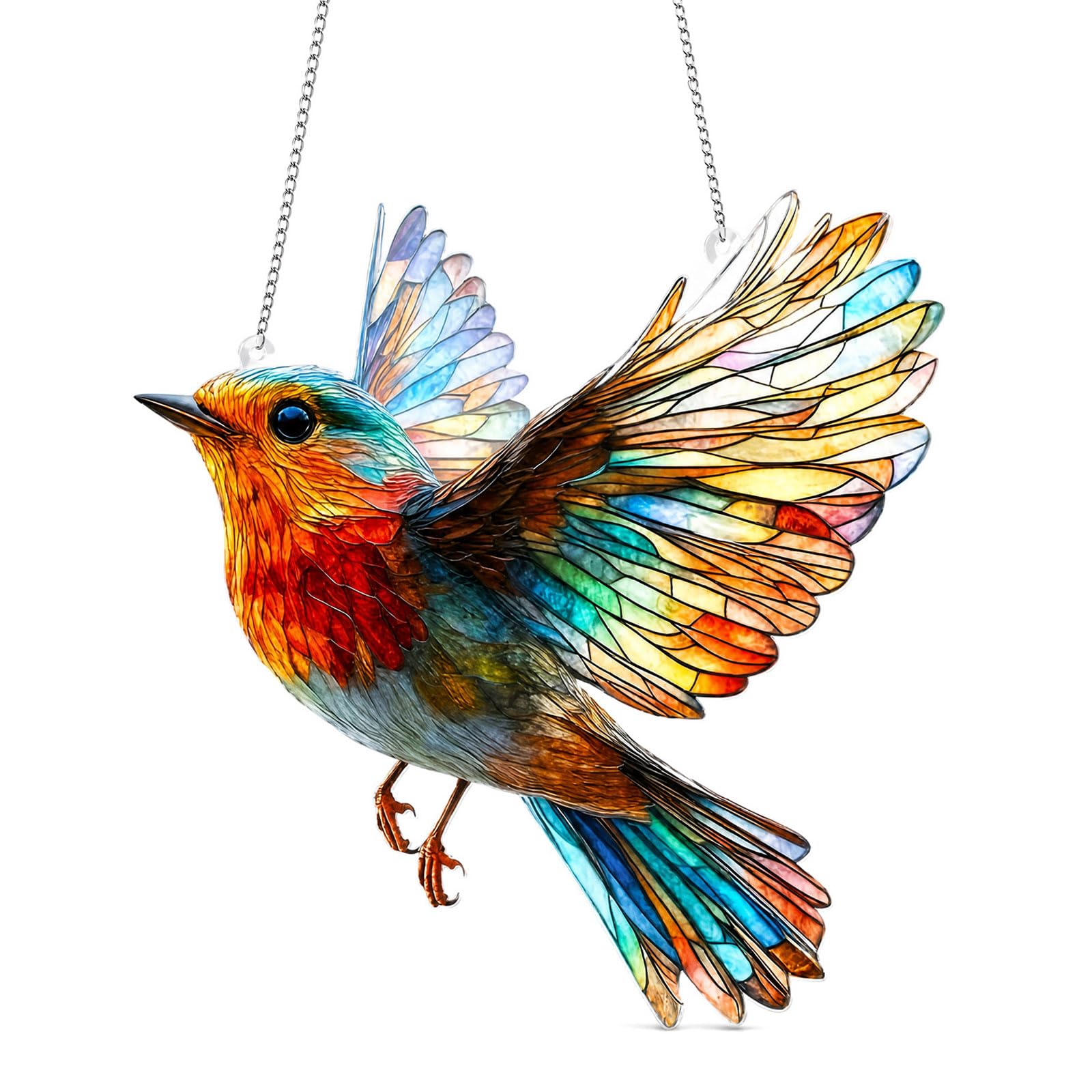 Acrylic Robin Garden Ornaments Outdoor, 20x20cm Sun Catcher Hanging Decorations for Windows, Colorful Bird Memorial Gifts for Women, Durable Stained Glass Effect Suncatchers for Home Patio Tree