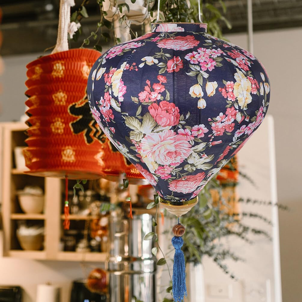 BESPORTBLE Lanternes Ovales En Soie Vietnam Lanterne Lampe Chinoise Japonaise Lanterne Suspendue Pour Mariage Nouvel An Fête Jardin Cour Décor 14 Pouces
