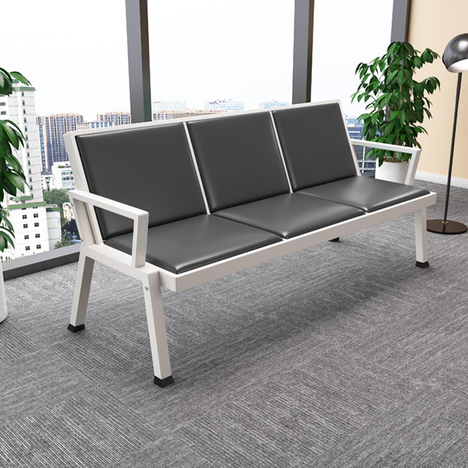 DFGHNBVC Comfortable Blue Pu Office Armchairs With Backrests – Waiting Room Seating For Airports, Banks, Hospitals, Schools Barbershops – 175Cm/69In Lobby Bench Chairs,Black-175Cm/69In