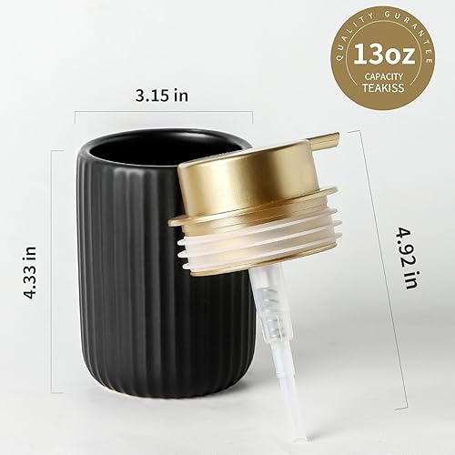 Miniatura 2 de Dispensador de jabón de cerámica de 13 onzas para cocina y baño, dispensador negro con bomba dorada de fácil prensa, dispensador de jabón líquido