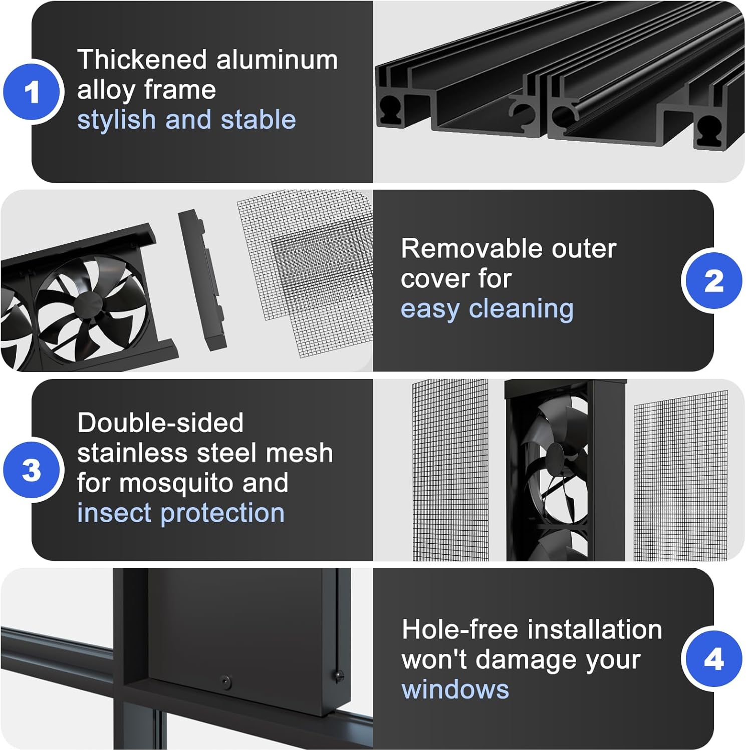 AMSXNOO 31.9-35.8" Vertical Window Exhaust Fan for Sliding Window, Punch-Free Installation Casement Window Fan, Variable Speed Vent Fan, 4" Retractable, for Livingroom Bedroom Bathroom Kitchen Office