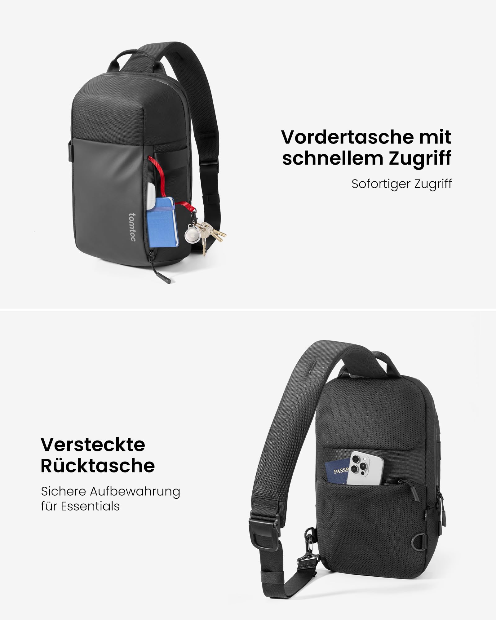 tomtoc Herren Umhängetasche Sling Bag passt für 14-Zoll MacBook Pro M5/M4/M3, 13-Zoll MacBook Air M4 (2025), iPad Pro M5/M4 13", wasserabweisende Crossbody Bag Brusttasche Schultertasche Tagesrucksack