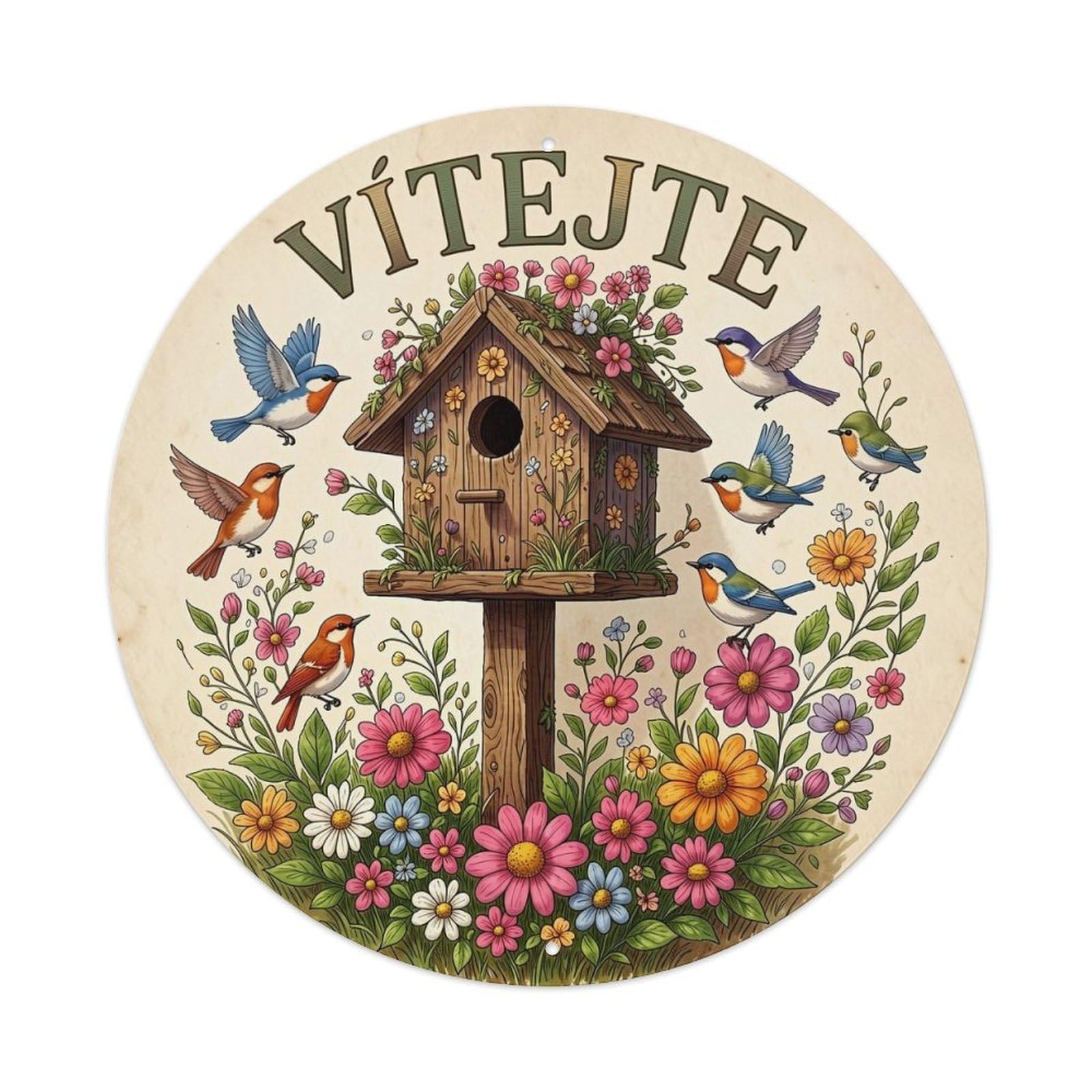 Birdhouse Floral Garden Birds Welcome Metal Tin Sign Plaque