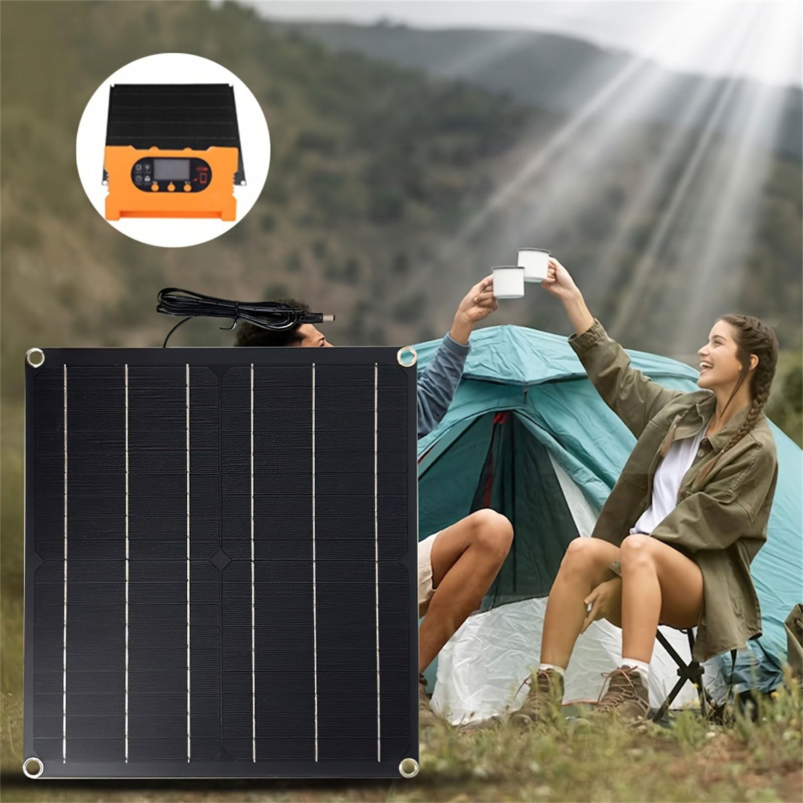Placa solar monocristalina de 25 W y 18 V, batería sin restricciones, panel de accionamiento directo con controlador, portátil para emergencias al aire libre