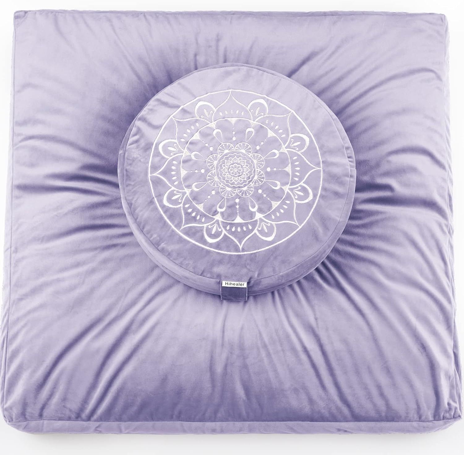 Hihealer Ensemble Coussin de Méditation et Tapis Zabuton - Grand Zafu et Tapis de Méditation pour Hommes et Femmes, Idéal pour Yoga, Relaxation et Pleine Conscience (Violet, 40x40x13cm & 80x80x8cm)