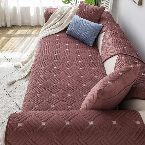 Miniatura 4 de vctops Fundas de sofá de felpa suave y cálida, con patrón de tejido antideslizante, fundas para sofá seccional, funda para sofá para perros, gatos y