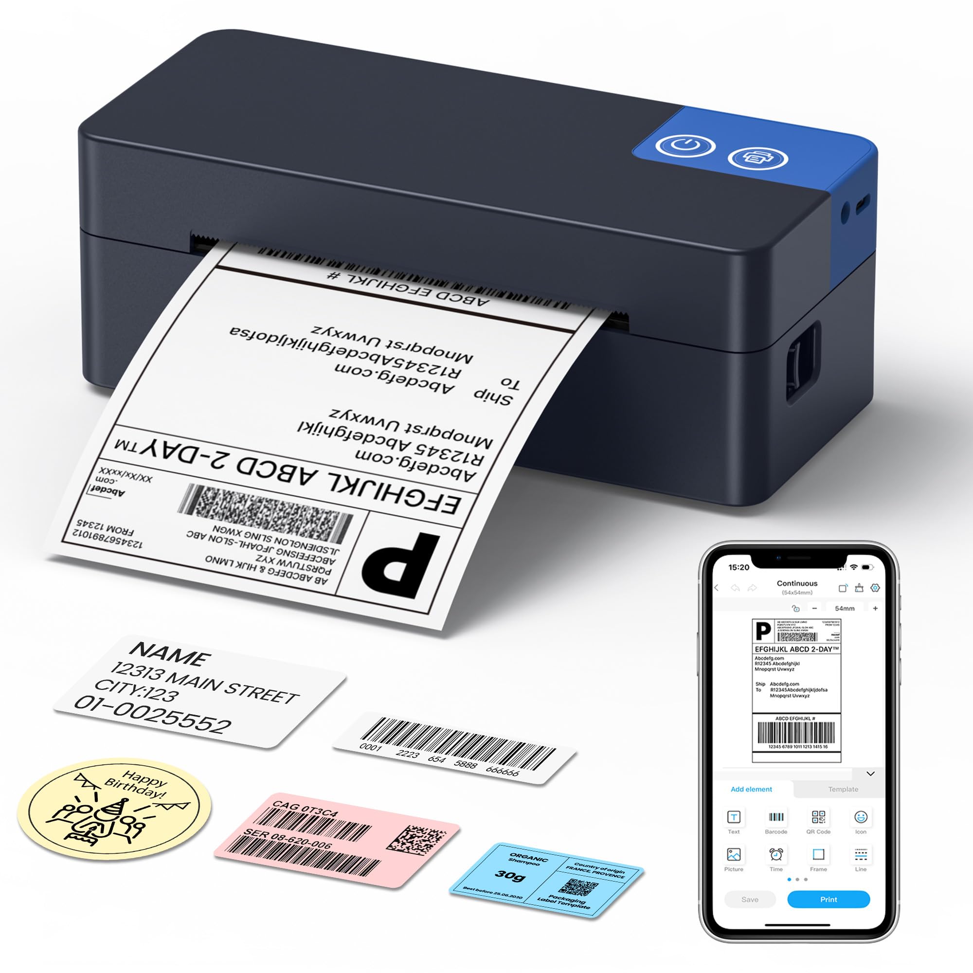Stampante per etichette termica Bluetooth, stampante per etichette wireless 4x6 per piccole imprese, supporta iOS, Android, Windows e Mac, compatibile con Amazon Shopify Etsy USPS, carbone