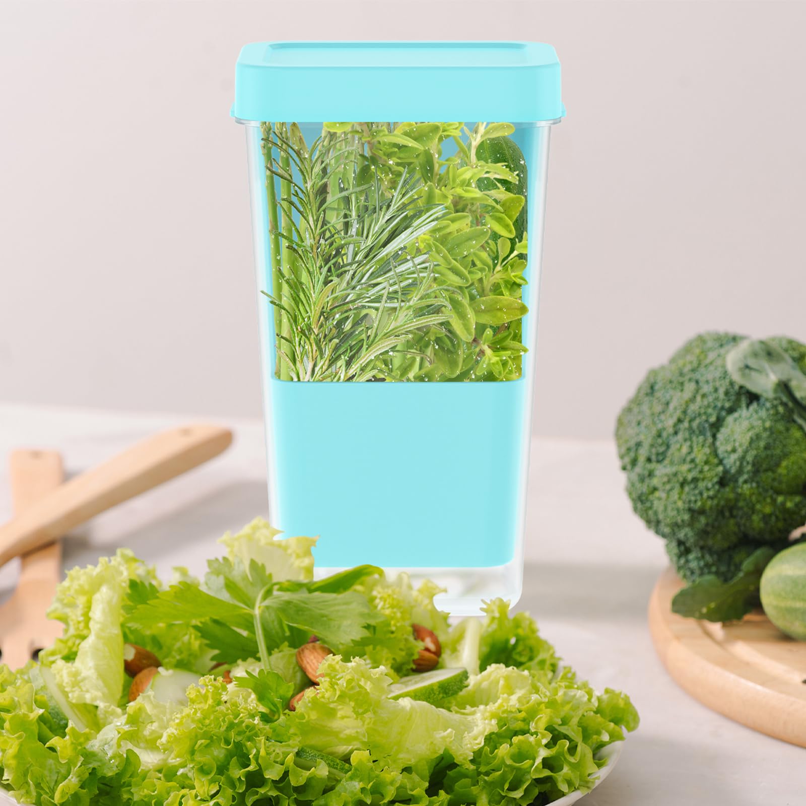 Ghshanog Blue Herb Keeper For Refrigerator,Fresh Cut Herb Saver, Clear Storage Container For Cilantro Parsley Thyme Mint Asparagus,13X10.5x23cm Preserver Keeps Cilantro Greens Fresh For 2-3 Weeks(Blue)