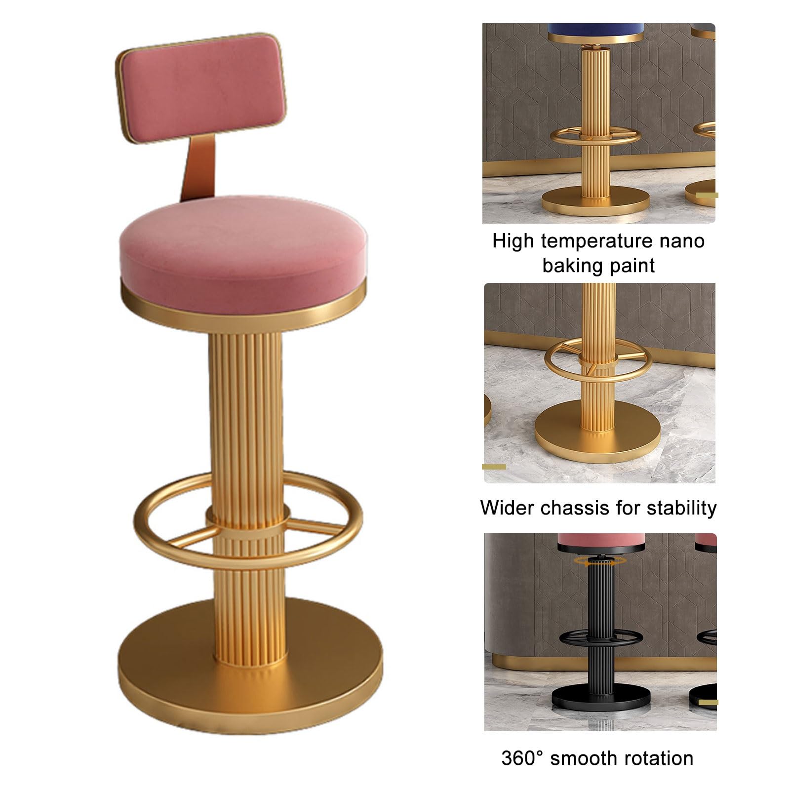 Hokery Barowe Z Aksamitu W Stylu Mid Century Modern Do Wysp Kuchennych, Regulowana Wysokość, Bezpodłokietnikowa Konstrukcja I Stabilna Rama