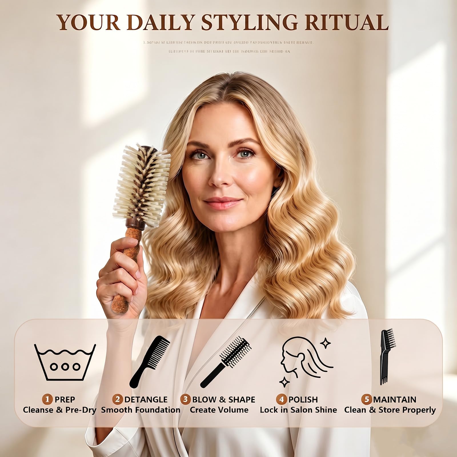 Cepillo redondo de cerdas de jabalí para soplar, barril redondo grande de 2.8 pulgadas con cerdas de jabalí y nailon para secado con secador, cepillo de elevación de raíces para cabello fino y teñido