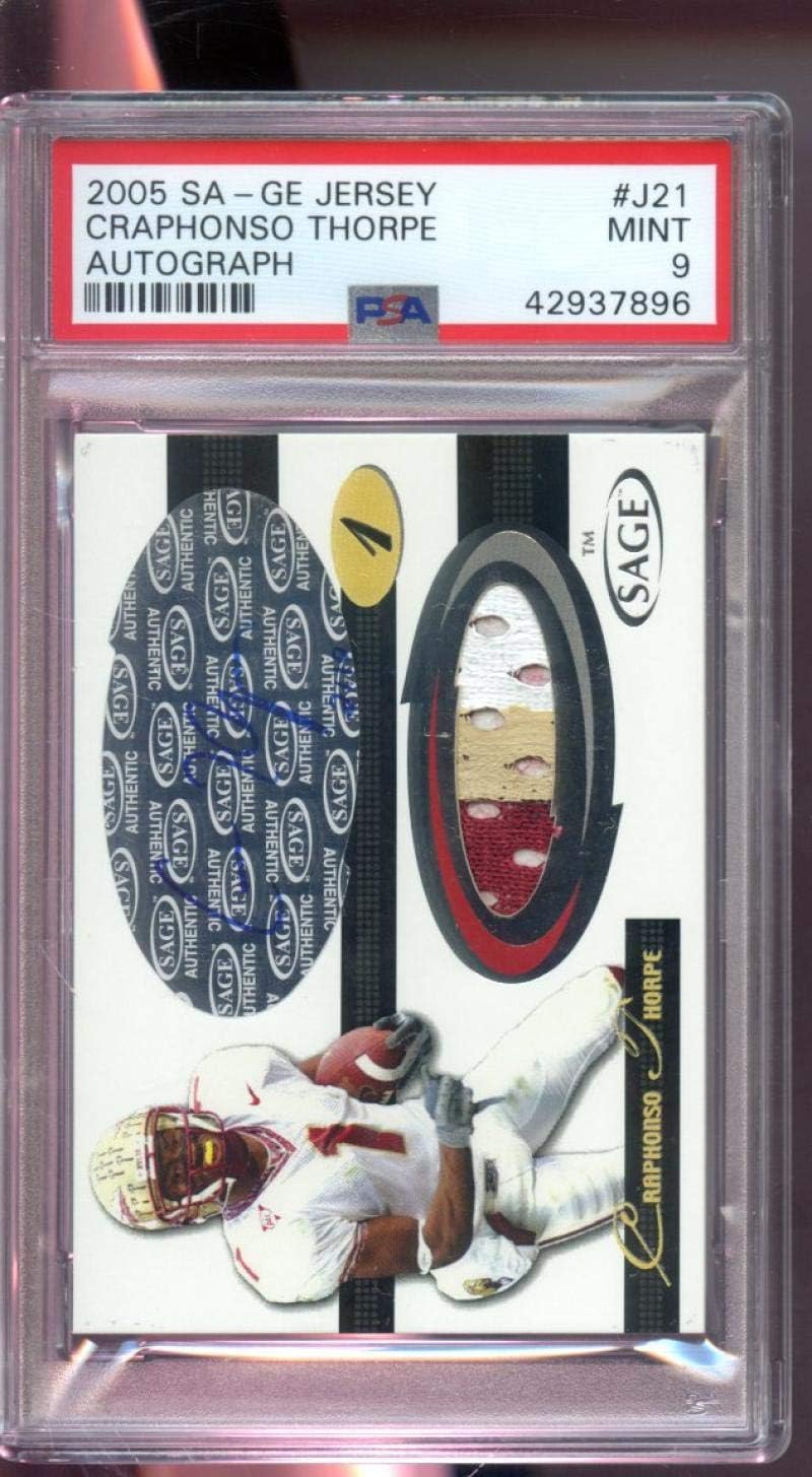 2005 Sa-Ge Sage Jersey #J21 Craphonso Thorpe 2/10 ROOKIE RC Game-Used Game-Worn Signed AUTO Autograph MINT PSA 9 Graded NFL Football Card