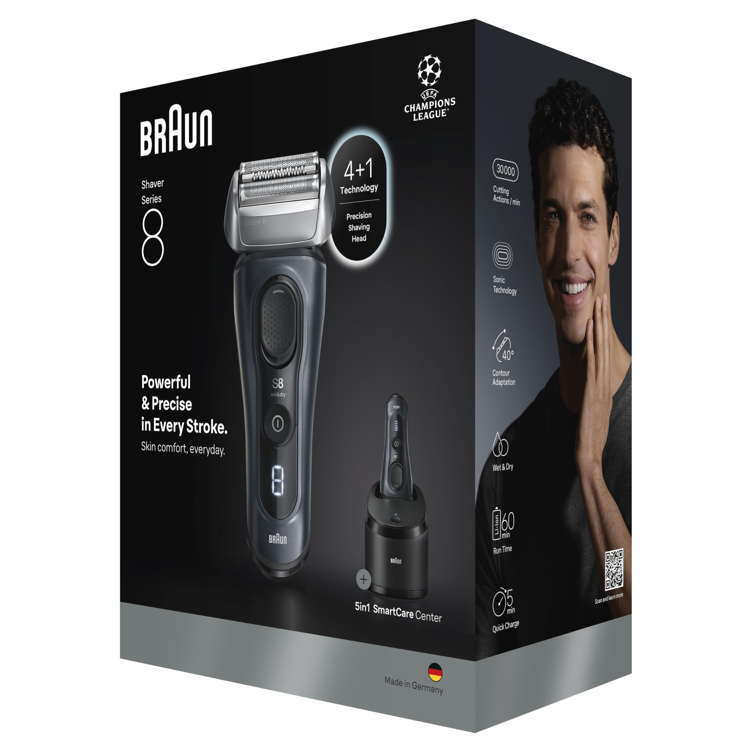 Braun Series 8 Afeitadora Eléctrica Hombre, 8663CC, Gris | Máquina de Afeitar Barba con Recortadora de Precisión Integrada, 60 Min de Uso, Centro de Limpieza, Estuche de Viaje