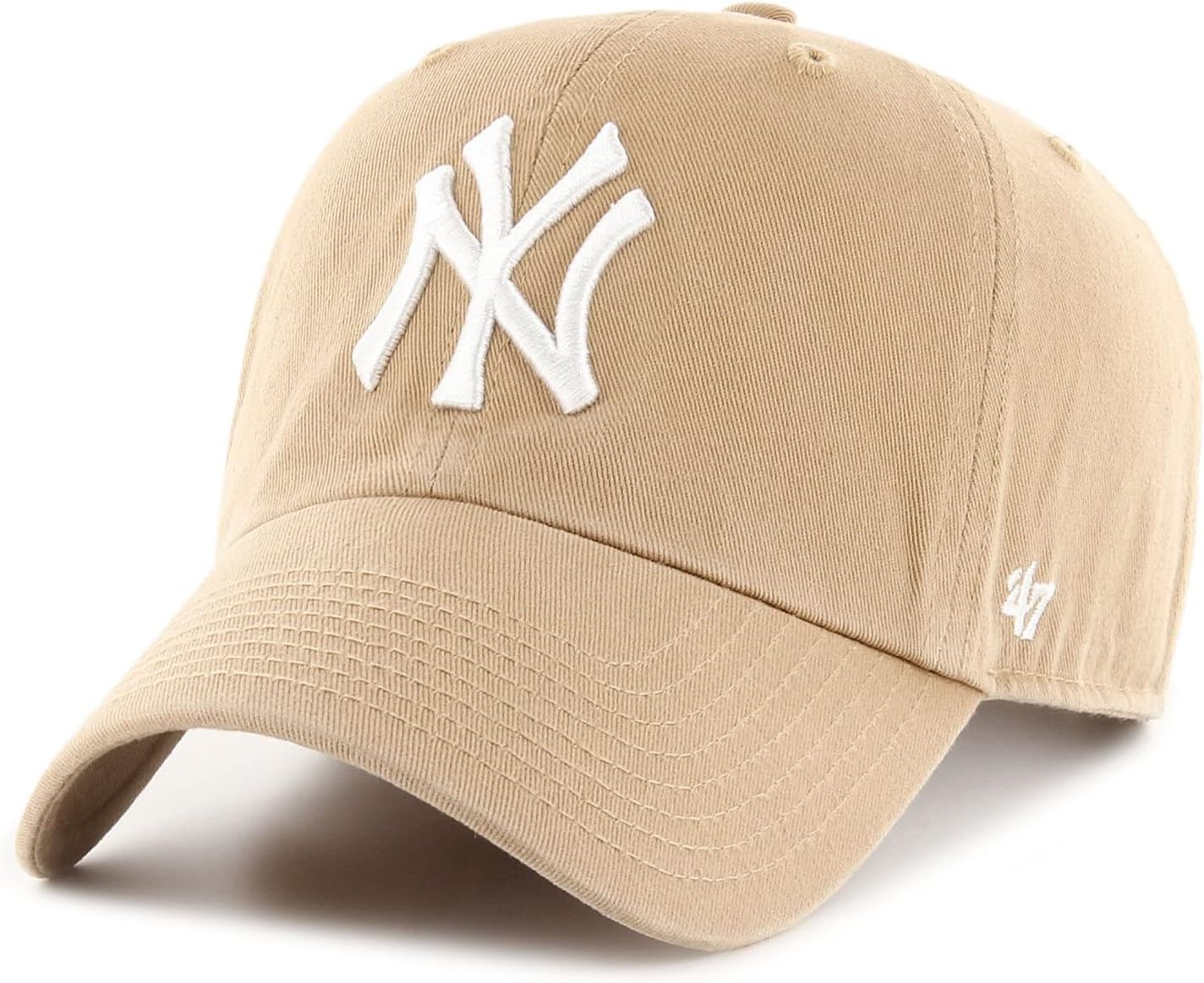 47 Brand MLB Khaki White Primary Logo Clean Up Adjustable Strap Baseball Dad Hat Cap, Adult One Size Fits All, New York Yankees Khaki White, One size — image 1