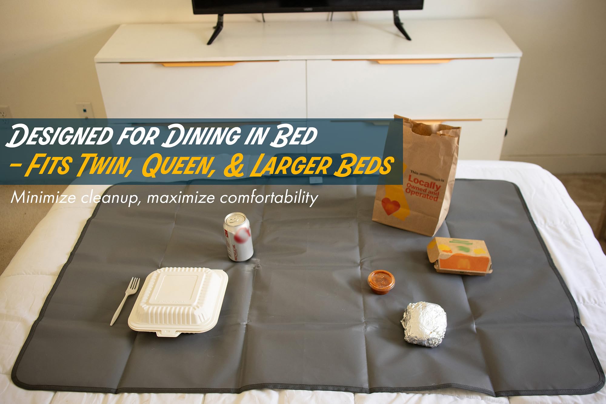 SOULEVANT Portable Waterproof Bed Protector – Placemat Set (2 Sizes) - Reusable Lay-Flat Mattress Sheet Cover for Food, Eating, Spills, Travel, Dorm, Hotel Airbnb - Washable, Reversible