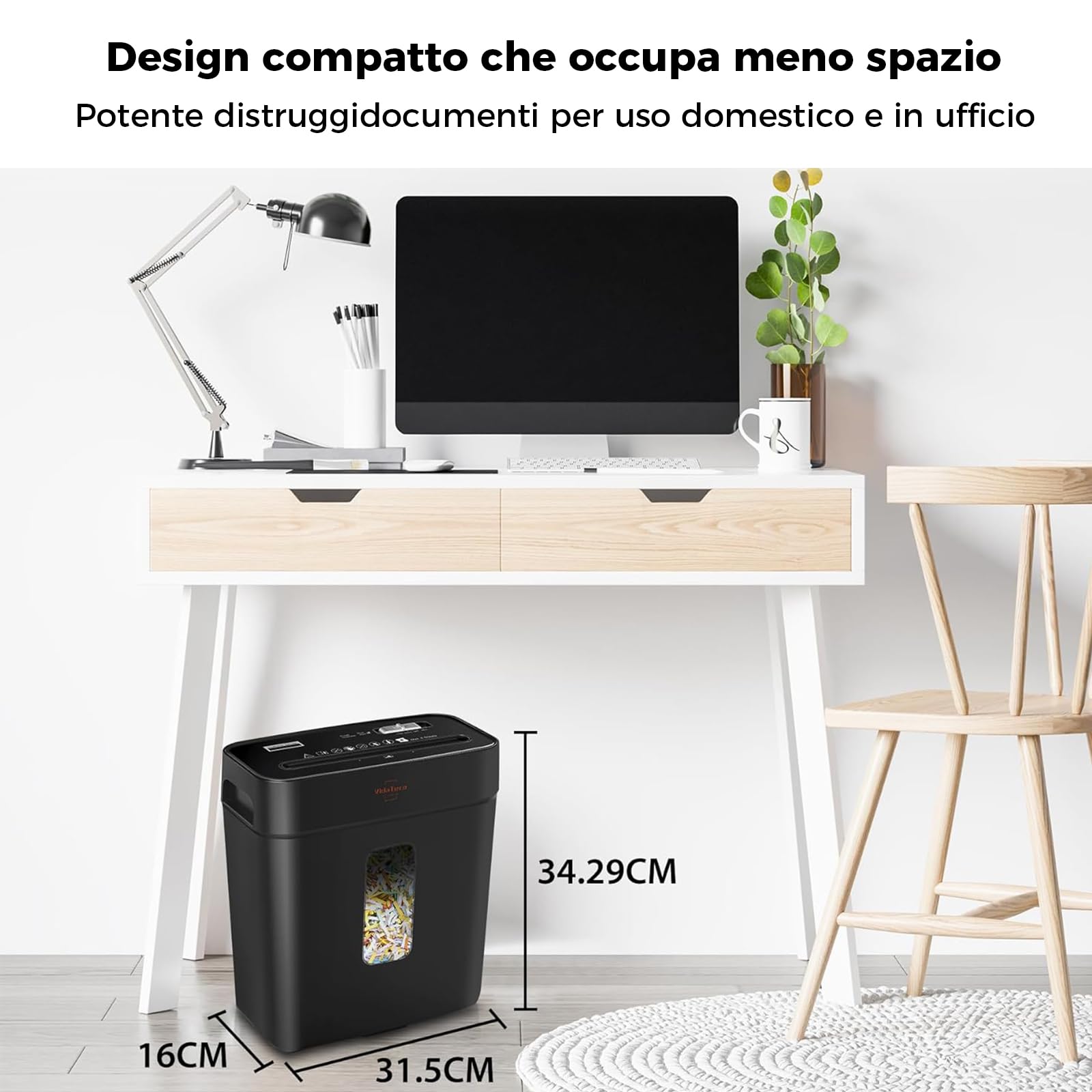 Distruggidocumenti a Taglio Incrociato, Trituratore di Documenti da 6 Fogli, Trituratore per Carta/Carte di Credito per Ufficio Domestico,Sicurezza elevato P-4, CestinoEstraibile da 11,5 l, nero