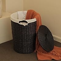 Vista 2 de Cesta de mimbre tejida a mano con tapa, 20 galones (75 L) cesta grande para lavandería con forro extraíble para lavandería y decoración del hogar